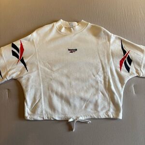Reebok Cropped Women’s White Sweatshirt with Red & Navy Blue